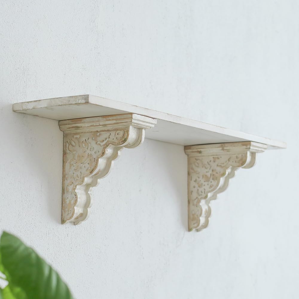 Set of 2 Corbels for Shelves Wood Corbels Decorative Shelf Brackets Farmhouse Decor Wooden Vintage Shelf White
