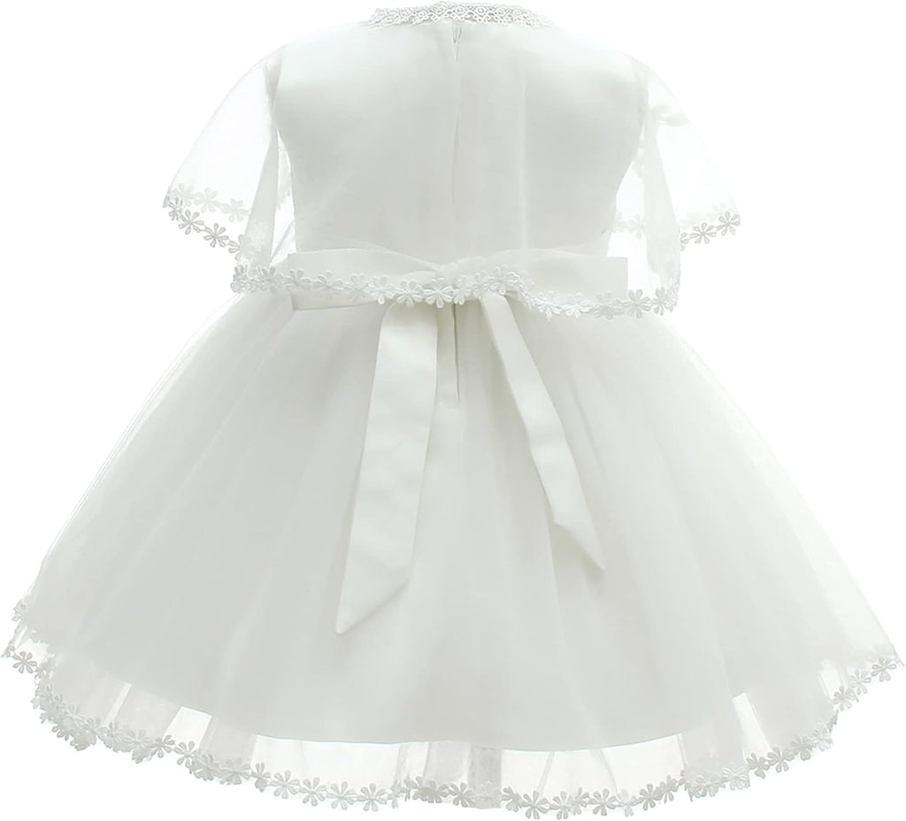 Baby Girls White Christening Dress With Bonnet Baptism Gown Lace Dress for Wedding Birthday