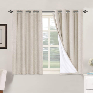 Polyester Blackout Curtains (Set of 2 Panels) 96 Inches Long, 100% Absolutely Blackout Elegant Curtains, Thermal Insulated Linen Drapes