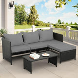 3-Piece PE Rattan Outdoor Patio Furniture Set - Conversation | Black for Patio, Garden & Porch