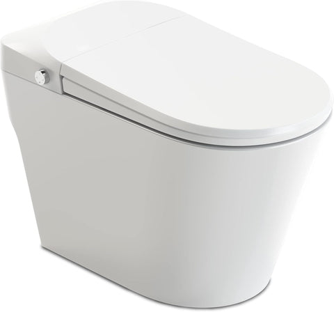 Elongated Smart Toilet with Built-In Bidet, Auto Open, Close and Flush, Heated Seat, White Finish
