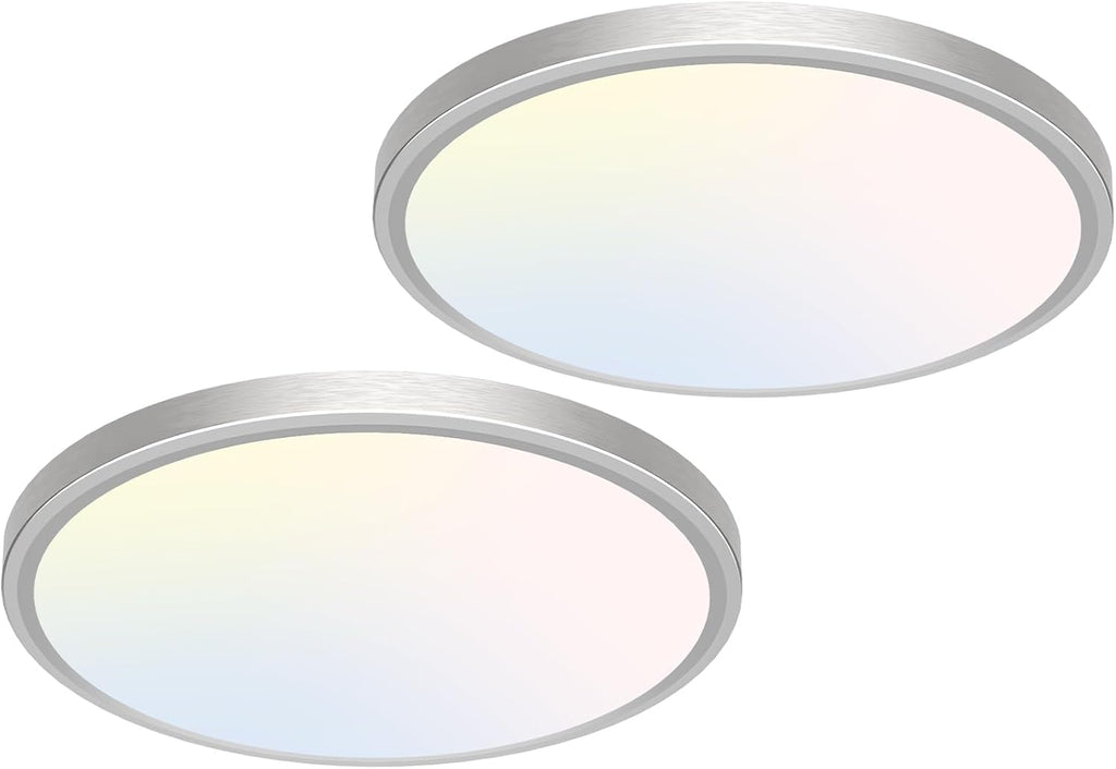 12 inch Flush Mount LED Ceiling Light Fixture, 3000K 4000K 6500K Adjustable, 28W 3200lm Brushed Nickel Satin Round