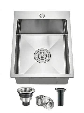 15 Inch Drop In - 11 Gauge Stainless Steel Single Bowl 15x20 Top Mount