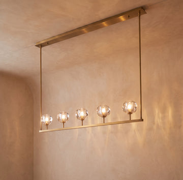 Inspired Boule de Cristal Style 48 Inch Linear Crystal Sphere Chandelier Lacquered Burnished Brass - Main Product View