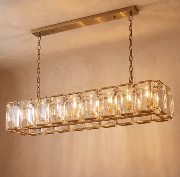 Inspired Harlow Style 61 Inch Rectangular Crystal Prism Chandelier Lacquered Burnished Brass - Main Product View