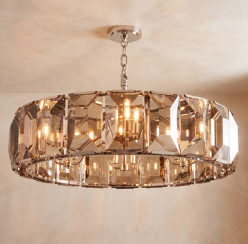 Inspired Harlow Style 43 Inch Round Crystal Prism Chandelier Polished Stainless Steel - Main Product View