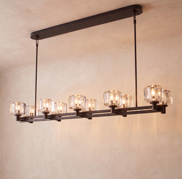 Inspired Demaret Style 54 Inch Double Linear Crystal Chandelier Bronze - Main Product View