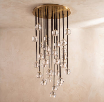 Inspired Boule de Cristal Style 30 Inch Crystal Sphere Cascade Chandelier Lacquered Burnished Brass - Main Product View