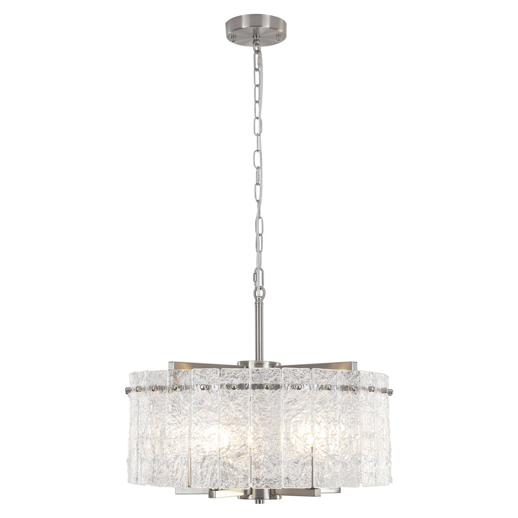 5-Light 18.7" Dimmable Modern Round Drum Chandelier With Water Ripple Glass Shape