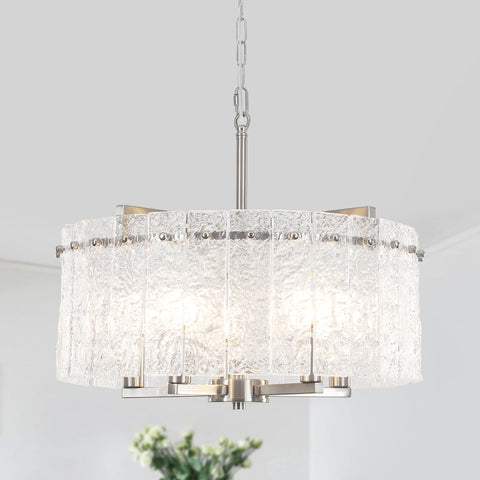 5-Light 18.7" Dimmable Modern Round Drum Chandelier With Water Ripple Glass Shape
