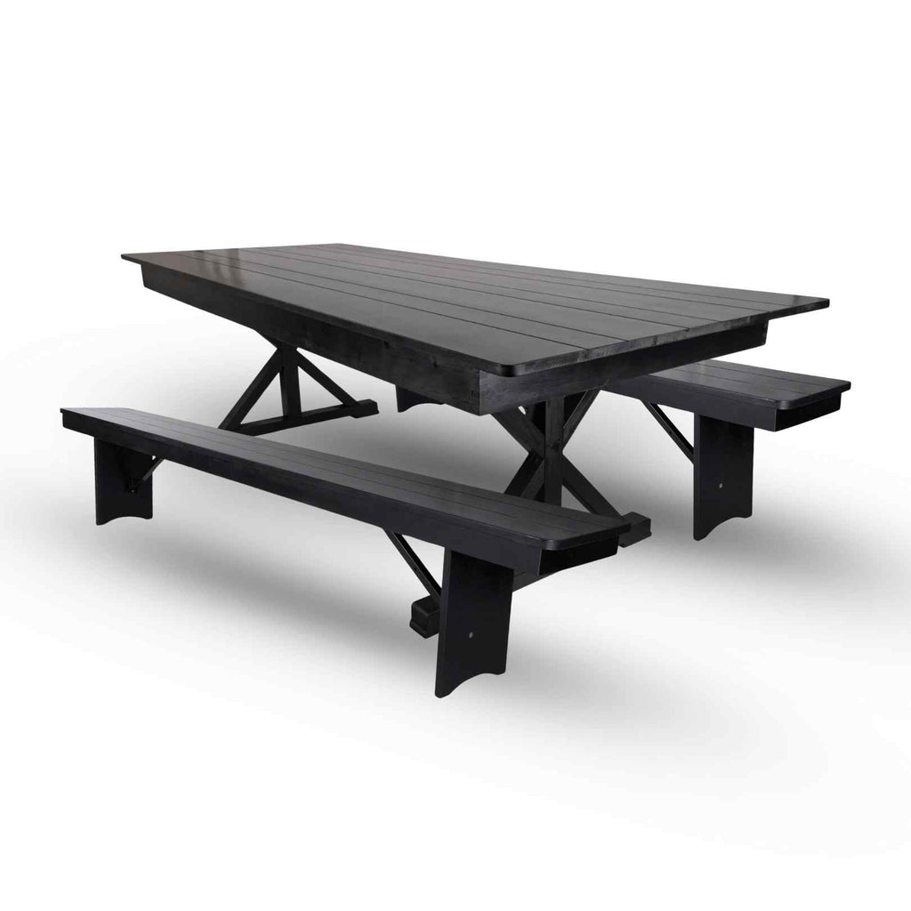 X-Leg Farm Table Dining Set with 2 Benches