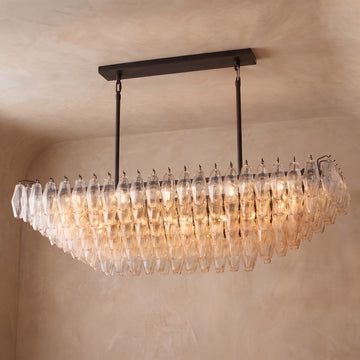 Inspired Chiara Style 54 Inch Tiered Rectangular Glass Chandelier Bronze - Main Product View