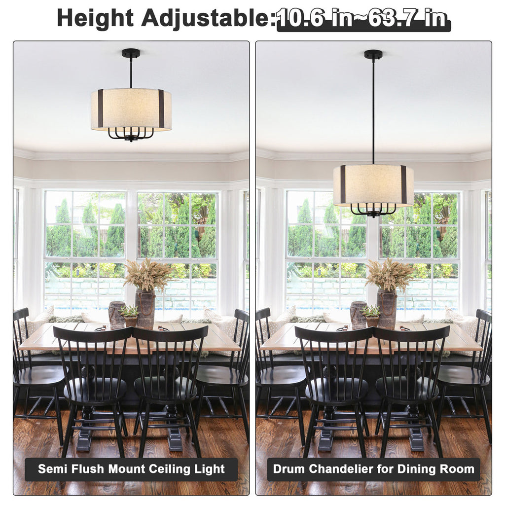 6-Light 20 Inch Farmhouse Dimmable Drum Chandelier Light Fixture With Fabric Shade For Dining Room Kitchen Living Room