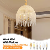 6-Light Chandelier In Gold With Crystal Beads And Waterfall Design, 20 Inches