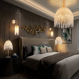 6-Light Chandelier In Gold With Crystal Beads And Waterfall Design, 20 Inches