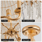 6-Light Chandelier In Gold With Crystal Beads And Waterfall Design, 20 Inches