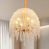 6-Light Chandelier In Gold With Crystal Beads And Waterfall Design, 20 Inches