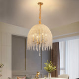 6-Light Chandelier In Gold With Crystal Beads And Waterfall Design, 20 Inches