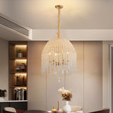 6-Light Chandelier In Gold With Crystal Beads And Waterfall Design, 20 Inches