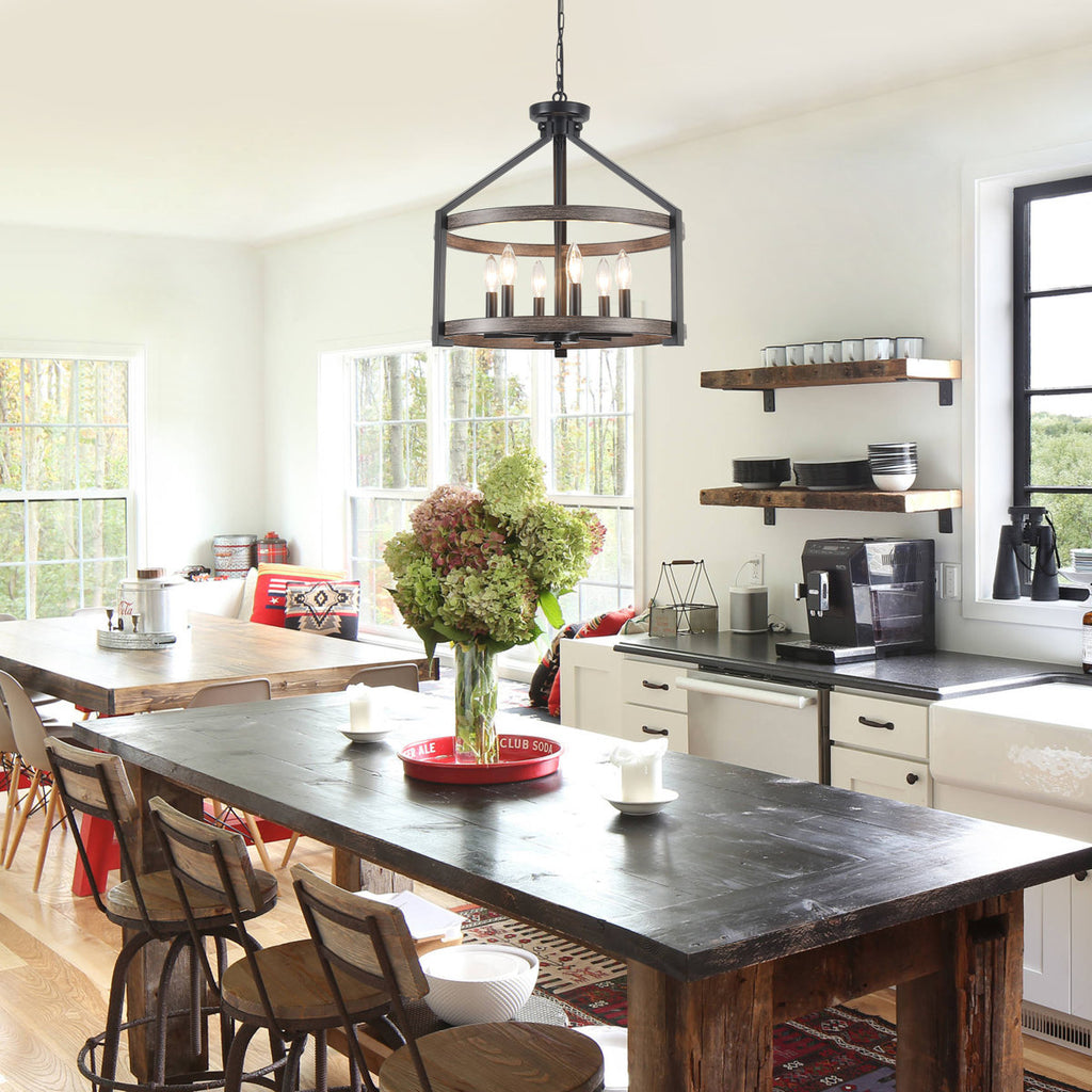 6-Light 23.1" Dimmable Farmhouse Round Cage Chandelier