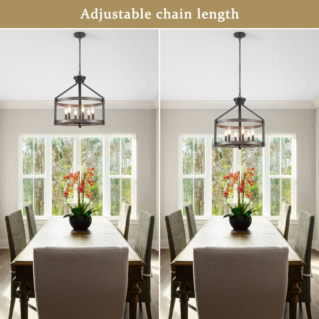 6-Light 23.1" Dimmable Farmhouse Round Cage Chandelier