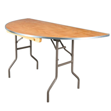 60" (5 Foot) Half Round Heavy Duty Natural Plywood Folding Banquet Table