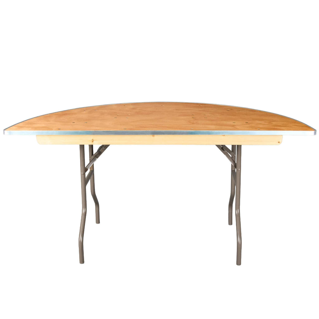 60" (5 Foot) Half Round Heavy Duty Natural Plywood Folding Banquet Table