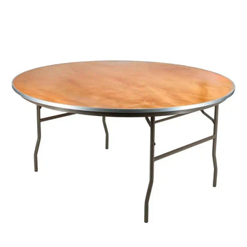 Round Heavy Duty Metal Edge Plywood Folding Banquet Table with Steel-Core