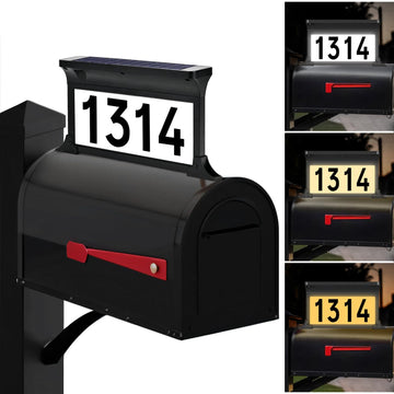 Solar Address Sign, 3 Colors-in-1 Mailbox Number Plaque Light for Outdoor, Double-sided LED Lighted Waterproof