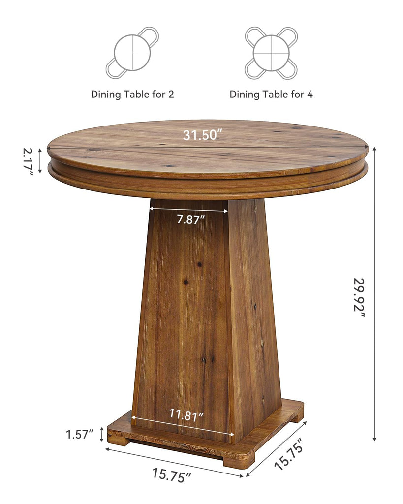 Solid Wood Round Dining Table, 31.5" Small Kitchen Table for 2, Modern Farmhouse Dinner Table, Artistic Geometric