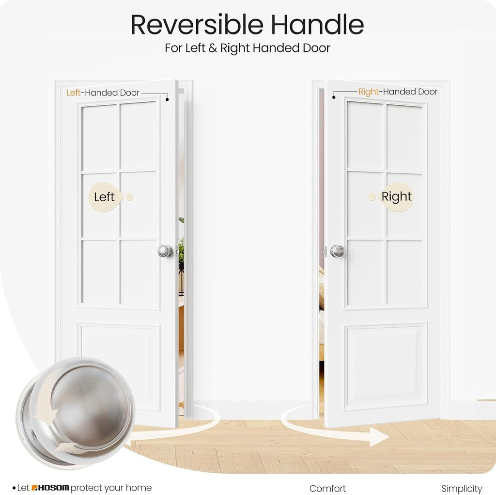 6 Pack Passage Door Knob, Satin Nickel Door Knobs Keyless Doorknobs for Interior Doors, Hallway, Closet and More, No
