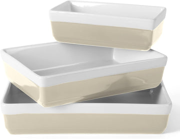 3-Piece Oven to Table Stoneware Bakeware Set - Dish & Casserole Set - Grey - Durable Oven-Safe Bakeware for and