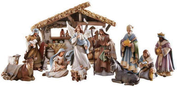 Bethlehem Nights Christmas Nativity Scene Figurines with Creche, 12 Piece Set