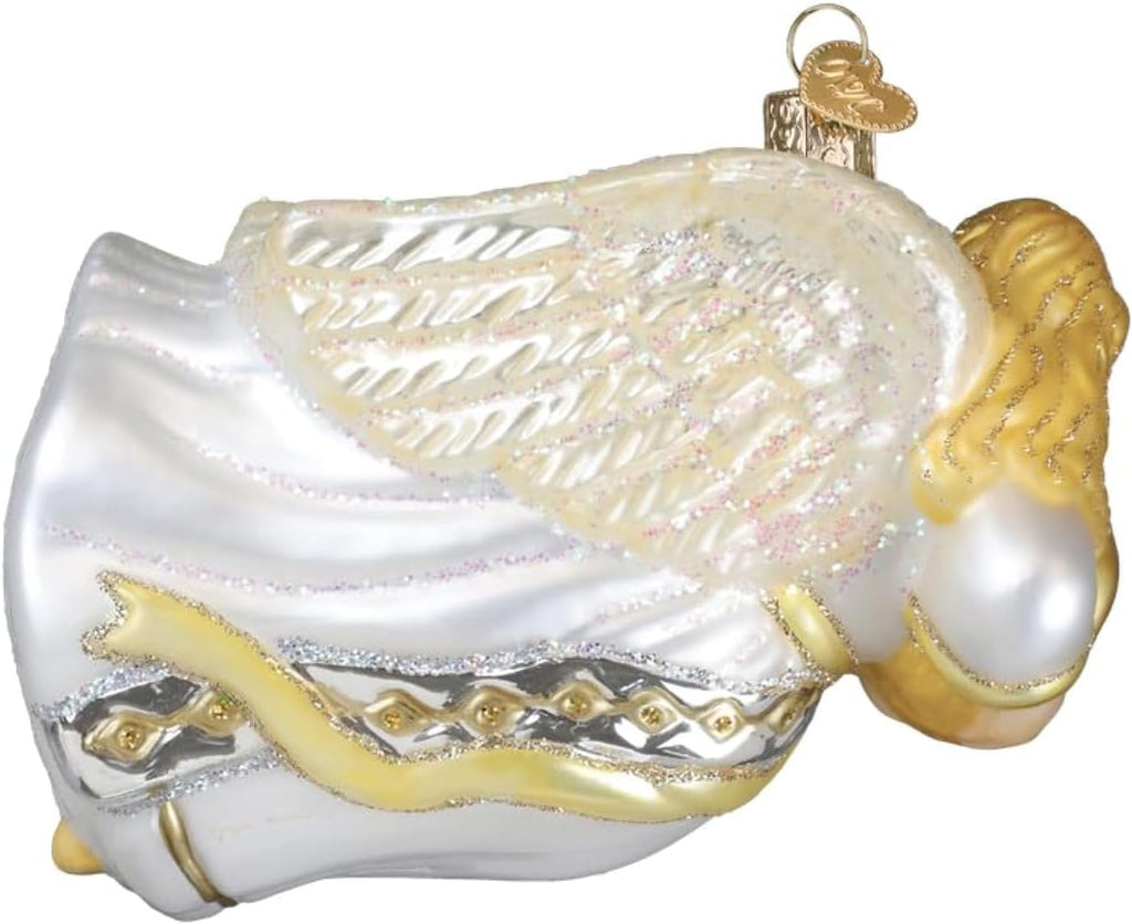 Angel with Heart Glass Blown Ornament for Christmas Tree, Handcrafted Holiday Decoration, Religion Collection