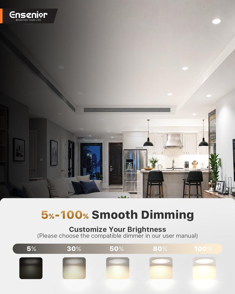 5/6 Inch LED Recessed Can Lights, 5CCT, 9W, 1000LM, 6 Pack