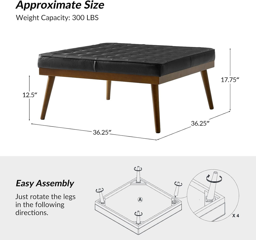 36 Genuine Leather Square Tufted Ottoman Coffee Table Camel Button Tuf