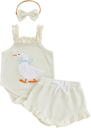 Baby Girl Clothes Infant Sleeveless Romper Bodysuit + Ruffle Bloomers Shorts+Headband Newborn Summer Outfits Set