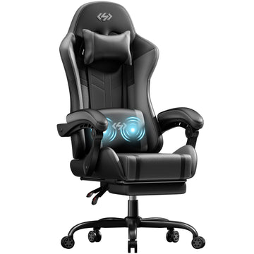 High Back Gaming Chair, USB Massage Lumbar Support, Black&Grey