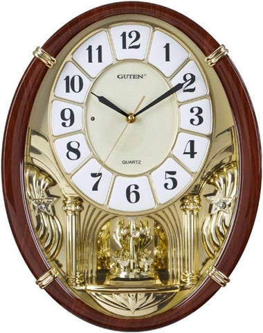 Melodies in Motion Musical Wall Clock - Chiming Wall Clock with Rotating Crystal Pendulum - 12 Melodies - Adjustable Volume - Night Shutoff