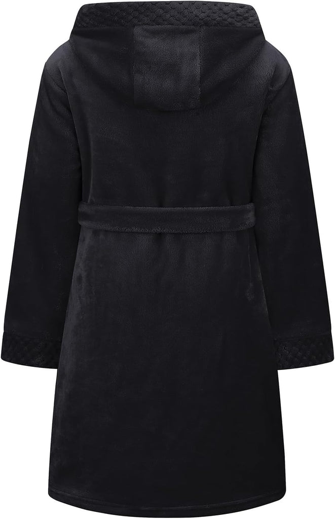 Boys Girls Mid-Weight Plush Fleec Robe Soft and Warm Hooded Bathrobe for Kids