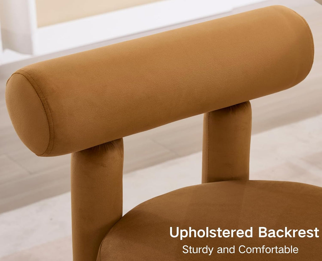 Velvet Upholstered Dining Chairs Set of 2, Modern Dining Room Chairs with Back, Round Kitchen Chairs