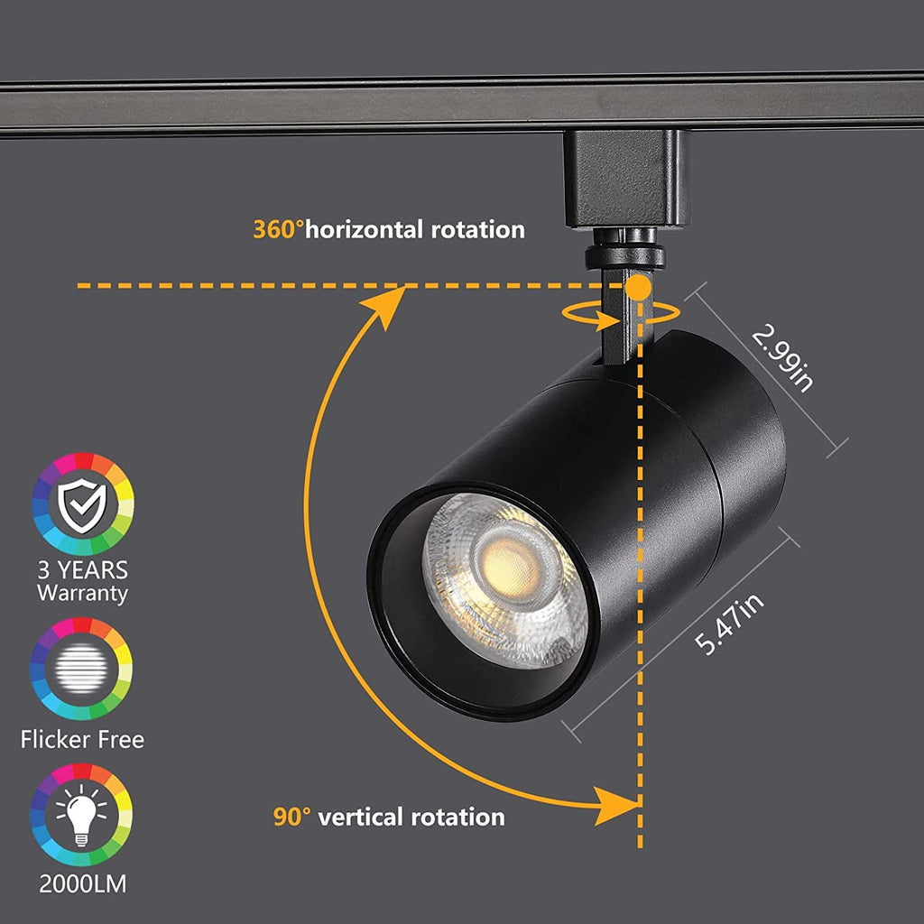 20W Dimmable LED Track Lighting Heads H Type, Black 6 Pack