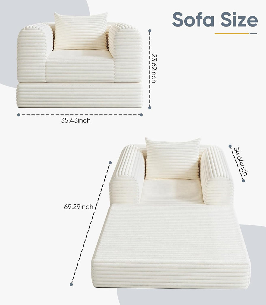 Versatile 2 in 1 Boneless Armchair Chaise Lounge Chair Indoor, Convertible Sleeper Chairs Couch Folding Sofa Bed