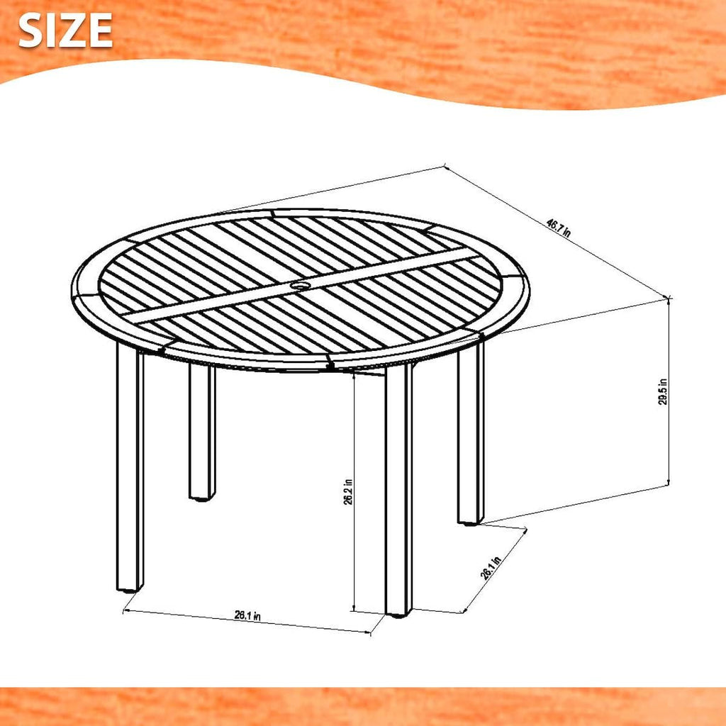 Indiana Round Patio Dining Table | Teak Finish | Durable and Ideal for Indoors and Outdoors, Brown