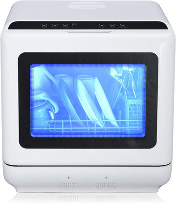 Portable Dishwasher, Mini Dishwashers with 2-in-1 Water Supply Modes, 5 Wash Programs