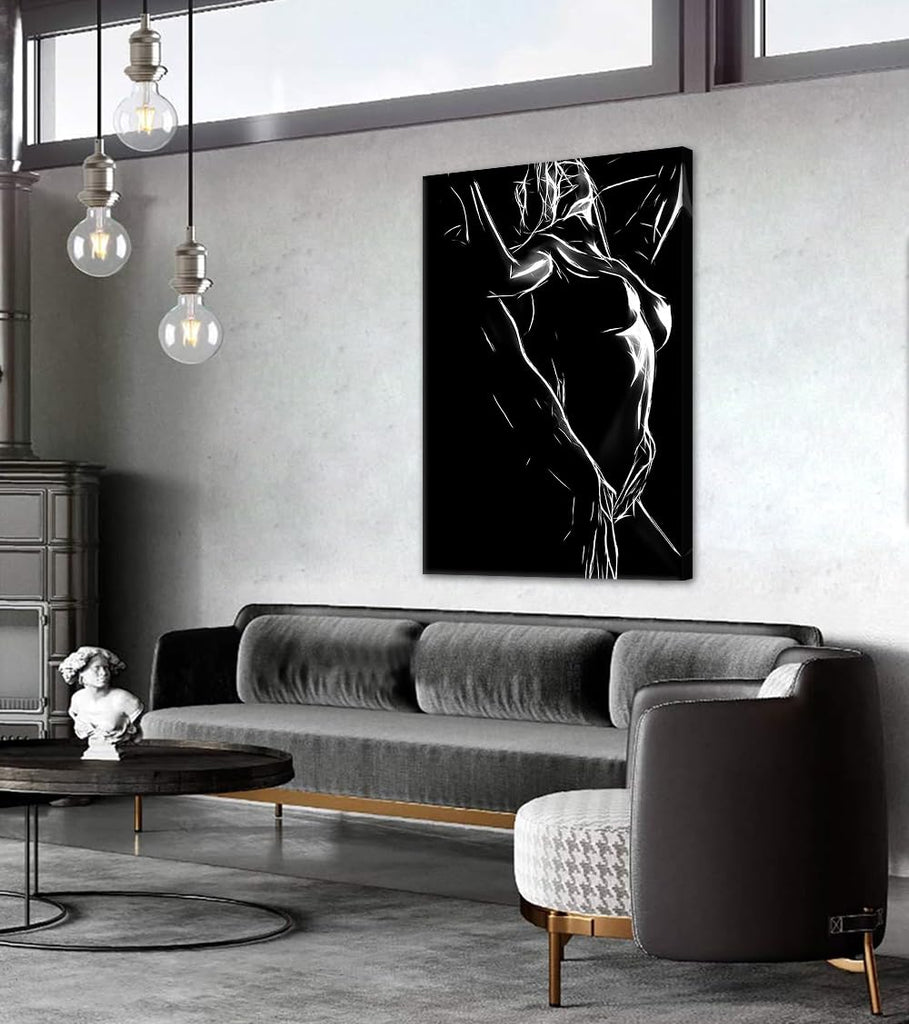 Minimalist Woman Body Canvas Wall Art - Abstract Black White Sexy Female Figure Line Art Print Modern Sensual Artwork