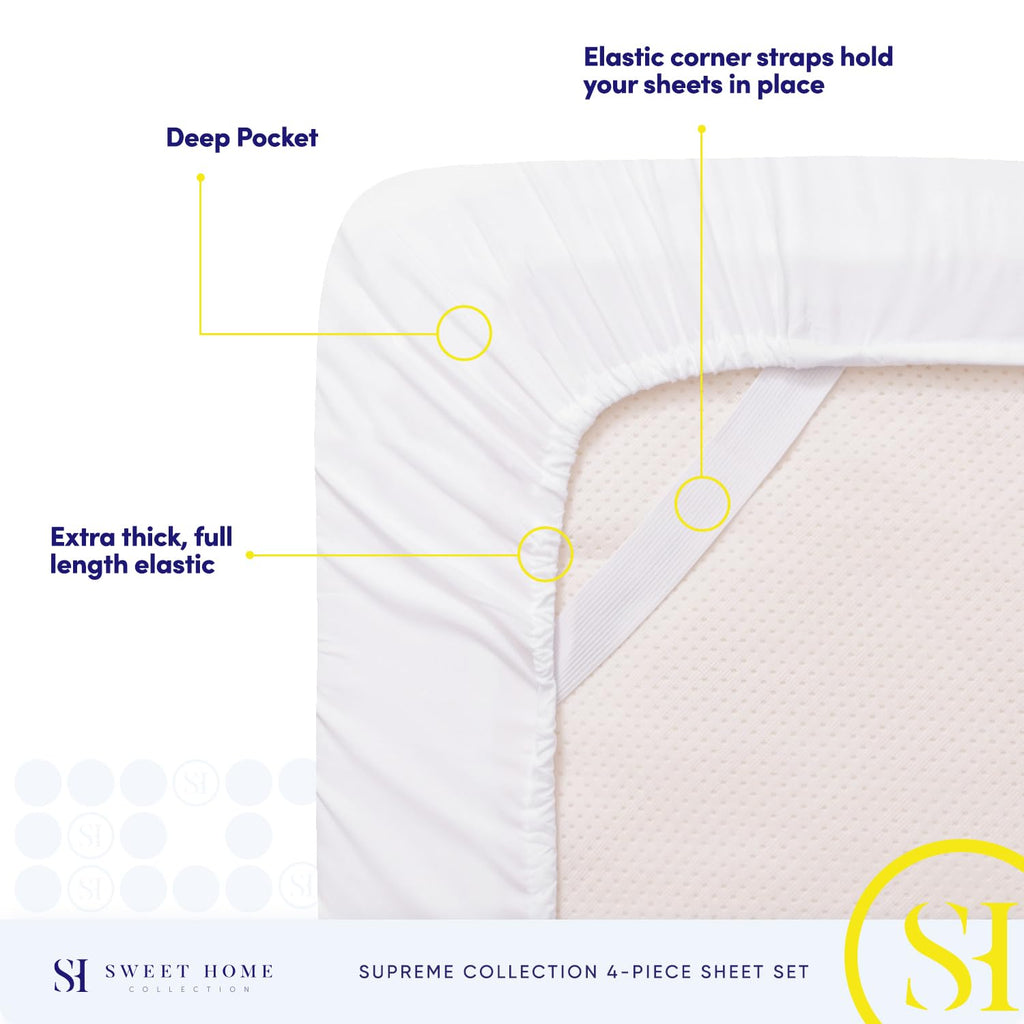 Bed Sheets - Breathable Luxury Sheets with Elastic & Secure Corner Straps Built In - 1800 Supreme