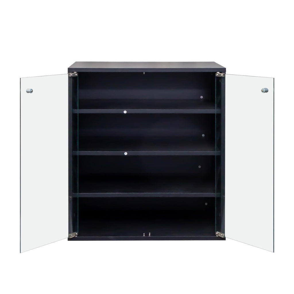 4 Layers LED Shoe Storage Box, Stackable Shoe Cabinet Case with Glass Doors and LED Lights, Wooden Display Shoes