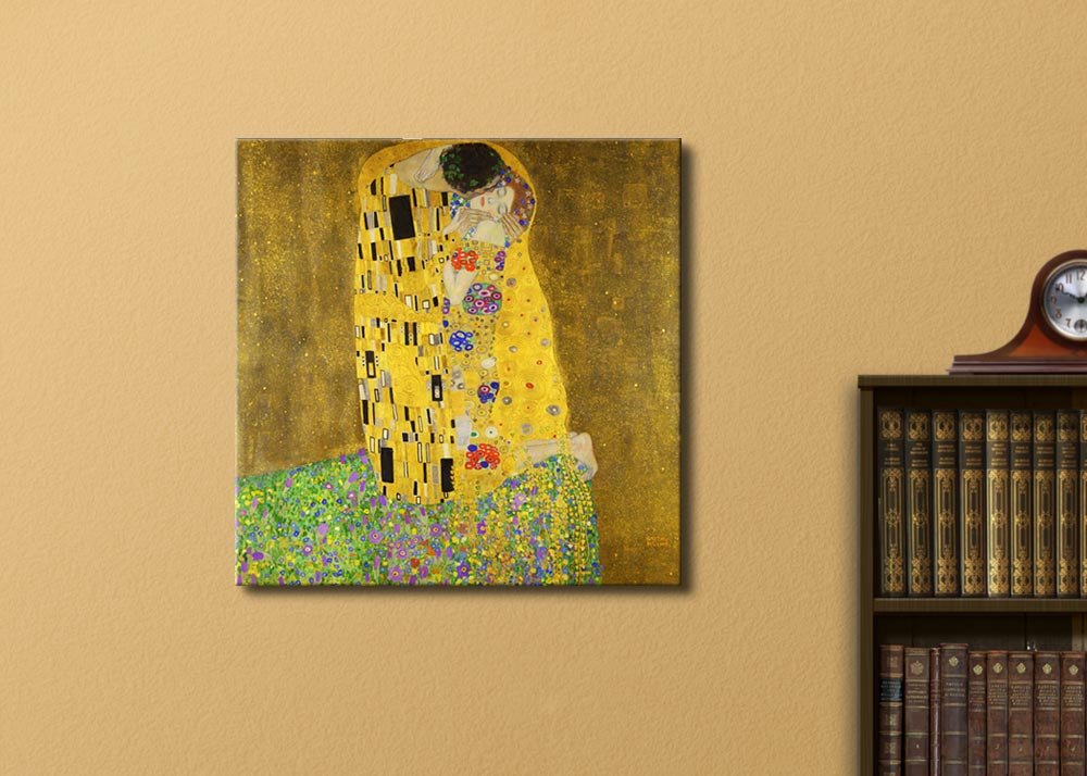 The Kiss by Gustav Klimt - Austrian Symbolist Painter - Golden Phase - Canvas Art Home Art - 16x16 inches