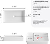 Rectangle Vessel Sinks for Bathrooms: 24 Inch Large Bathroom Vessel Sink, Modern White Porcelain Bathroom Sink